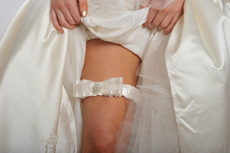 Diamante wedding garter, made in ivory satin